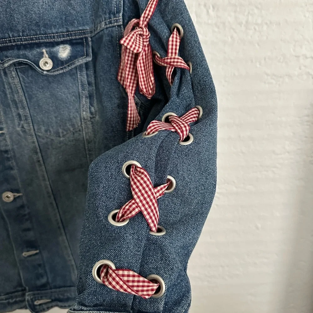Zara Light Blue Denim‎ Jacket with Ribbons